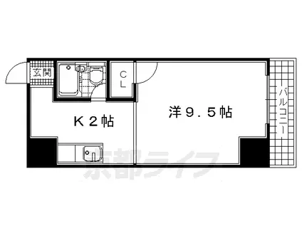 奈良線 木津駅(京都) 徒歩17分 5階建 築34年(1K/5階)の間取り写真