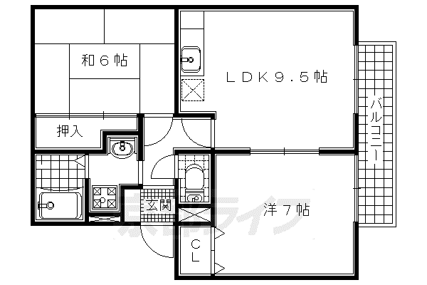 関西本線 木津駅(京都) 徒歩37分 2階建 築30年(2LDK/2階)の間取り写真