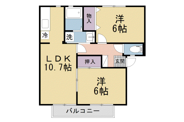 ファミール州見A・B・C・D棟(2LDK/2階)の間取り写真