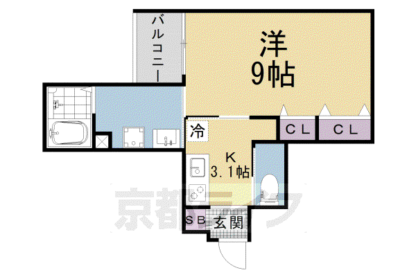 京都市東西線 椥辻駅 徒歩5分 5階建 築1年(1K/1階)の間取り写真