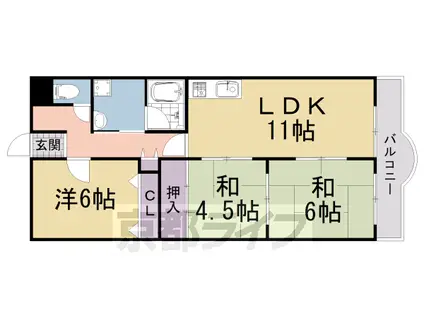 奈良線 上狛駅 徒歩9分 5階建 築30年(3LDK/3階)の間取り写真
