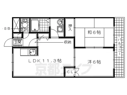 近鉄京都線 新祝園駅 徒歩5分 2階建 築25年(2LDK/2階)の間取り写真