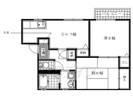 奈良線 棚倉駅 徒歩5分 2階建 築28年(2DK/2階)の間取り写真