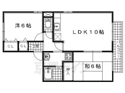 片町線 祝園駅 徒歩9分 2階建 築25年(2LDK/2階)の間取り写真