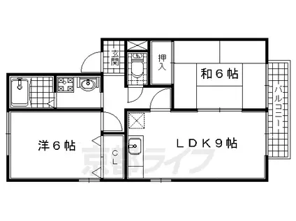 片町線 祝園駅 徒歩9分 2階建 築24年(2LDK/2階)の間取り写真