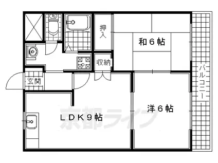 奈良線 棚倉駅 徒歩9分 2階建 築26年(2LDK/2階)の間取り写真