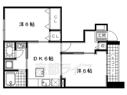 近鉄京都線 狛田駅 徒歩11分 2階建 築24年(2DK/1階)の間取り写真