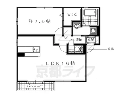 関西本線 木津駅(京都) 徒歩35分 2階建 築18年(1LDK/2階)の間取り写真