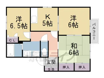奈良線 山城青谷駅 徒歩89分 2階建 築28年(3DK/2階)の間取り写真