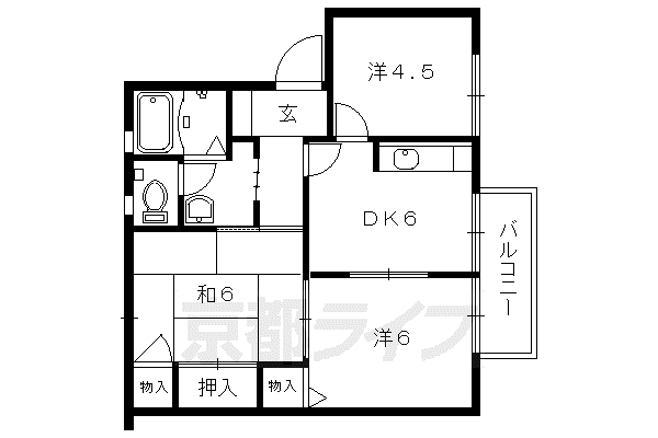 奈良線 木津駅(京都) 徒歩8分 2階建 築28年(3DK/2階)の間取り写真