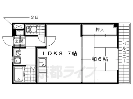奈良線 山城多賀駅 徒歩5分 3階建 築44年(1DK/1階)の間取り写真