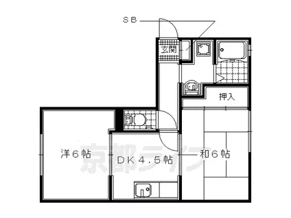 近鉄京都線 山田川駅 徒歩35分 2階建 築31年(2DK/2階)の間取り写真