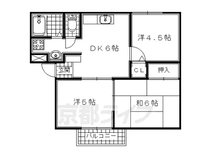 片町線 木津駅(京都) 徒歩34分 2階建 築30年(3DK/1階)の間取り写真
