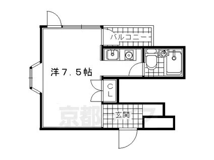 近鉄京都線 山田川駅 徒歩4分 3階建 築33年(1K/3階)の間取り写真