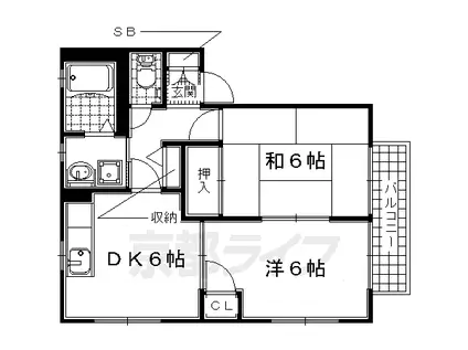 近鉄京都線 新祝園駅 徒歩5分 2階建 築25年(2DK/1階)の間取り写真