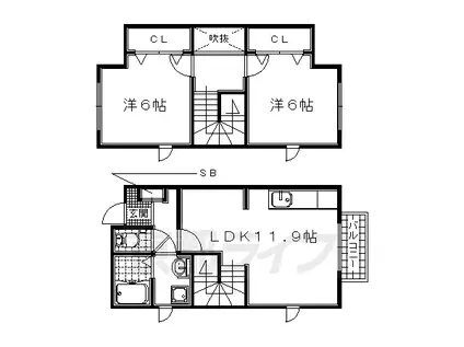 片町線 祝園駅 徒歩9分 2階建 築25年(2LDK/1階)の間取り写真