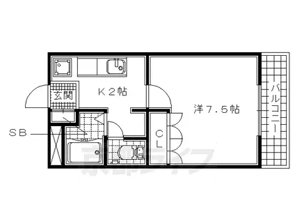 奈良線 木津駅(京都) 徒歩10分 2階建 築23年(1K/1階)の間取り写真