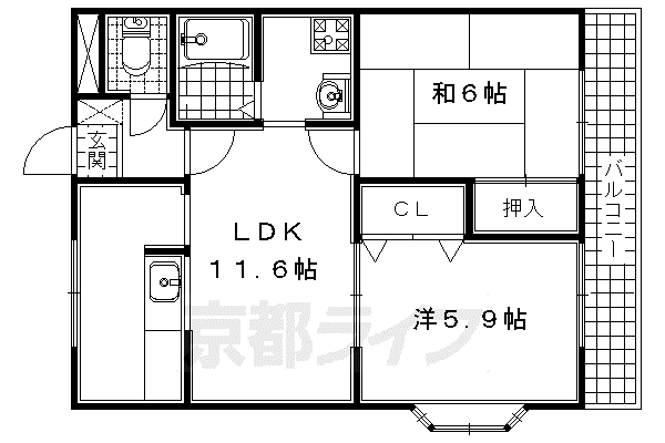 奈良線 棚倉駅 徒歩5分 2階建 築26年(2LDK/2階)の間取り写真