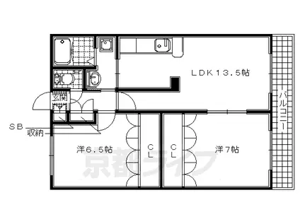関西本線 平城山駅 徒歩31分 3階建 築23年(2LDK/2階)の間取り写真