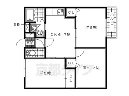 関西本線 加茂駅(京都) 徒歩11分 2階建 築28年(3DK/2階)の間取り写真