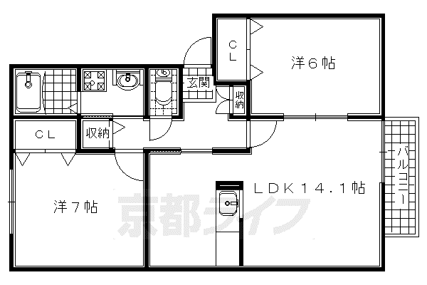 奈良線 玉水駅 徒歩8分 2階建 築23年(2LDK/2階)の間取り写真