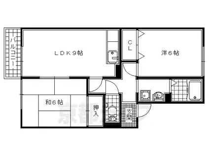 近鉄京都線 新祝園駅 徒歩25分 2階建 築25年(2LDK/2階)の間取り写真