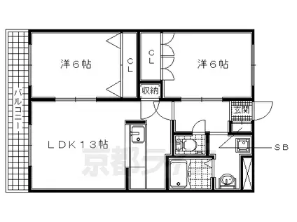 関西本線 加茂駅(京都) 徒歩14分 2階建 築23年(2LDK/2階)の間取り写真