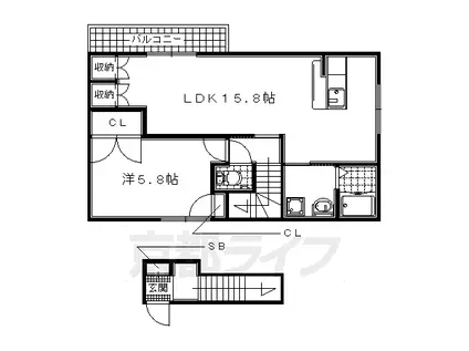 奈良線 木津駅(京都) 徒歩10分 2階建 築20年(1LDK/2階)の間取り写真