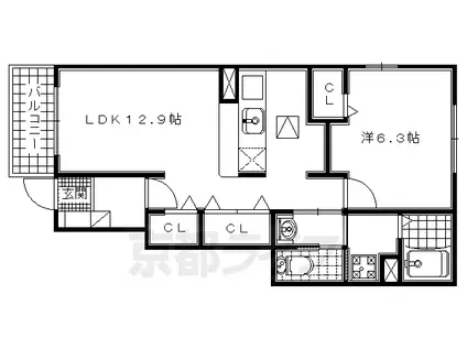 奈良線 木津駅(京都) 徒歩26分 2階建 築20年(1LDK/1階)の間取り写真