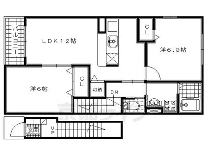 奈良線 木津駅(京都) 徒歩26分 2階建 築20年(2LDK/2階)の間取り写真