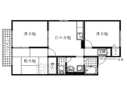 近鉄京都線 山田川駅 徒歩48分 2階建 築29年(3LDK/2階)の間取り写真