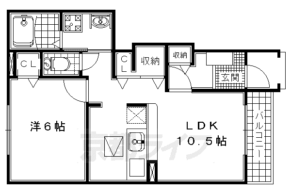 関西本線 木津駅(京都) 徒歩15分 2階建 築20年(1LDK/1階)の間取り写真