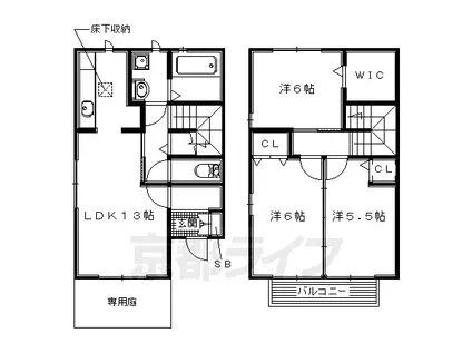 関西本線 平城山駅 徒歩34分 2階建 築20年(3LDK/1階)の間取り写真