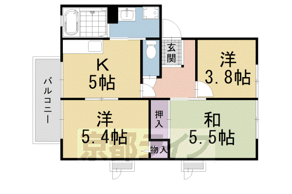 近鉄京都線 高の原駅 徒歩12分 2階建 築29年(3K/2階)の間取り写真