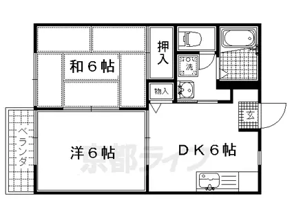 近鉄京都線 高の原駅 徒歩20分 2階建 築30年(2DK/1階)の間取り写真