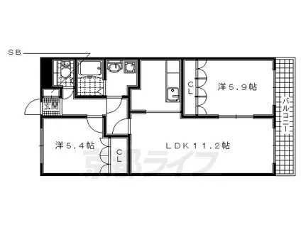 関西本線 木津駅(京都) 徒歩23分 2階建 築22年(2LDK/1階)の間取り写真