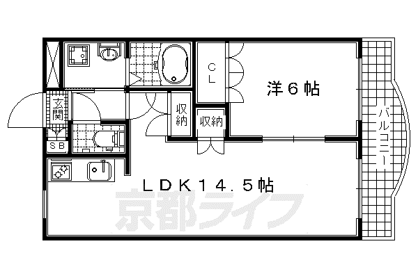 近鉄京都線 新祝園駅 徒歩10分 3階建 築18年(1LDK/2階)の間取り写真