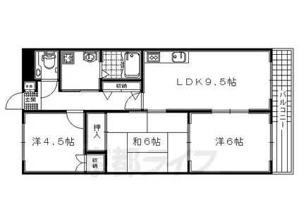 関西本線 加茂駅(京都) 徒歩3分 2階建 築26年(3LDK/1階)の間取り写真