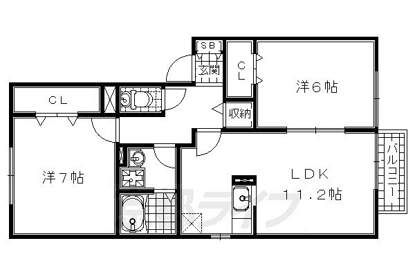 片町線 祝園駅 徒歩5分 2階建 築24年(2LDK/2階)の間取り写真