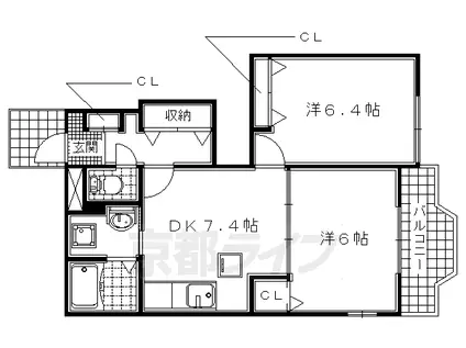 近鉄京都線 山田川駅 徒歩9分 2階建 築21年(2DK/1階)の間取り写真