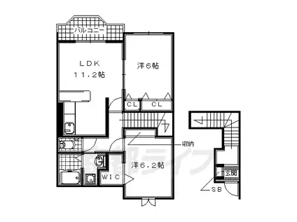 近鉄京都線 山田川駅 徒歩9分 2階建 築21年(2LDK/2階)の間取り写真