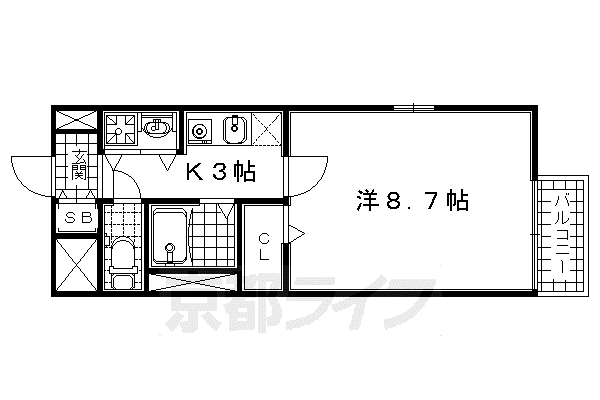 関西本線 木津駅(京都) 徒歩10分 2階建 築24年(1K/2階)の間取り写真