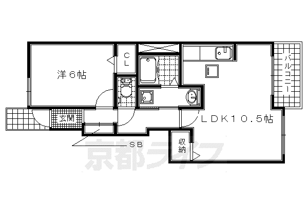 関西本線 木津駅(京都) 徒歩42分 2階建 築19年(1LDK/1階)の間取り写真