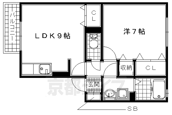 関西本線 平城山駅 徒歩32分 2階建 築22年(1LDK/1階)の間取り写真