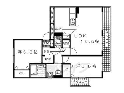 関西本線 平城山駅 徒歩42分 3階建 築23年(2LDK/1階)の間取り写真