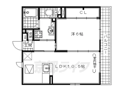 関西本線 木津駅(京都) 徒歩43分 2階建 築21年(1LDK/1階)の間取り写真