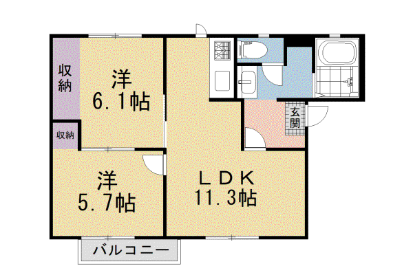 近鉄京都線 山田川駅 徒歩57分 2階建 築29年(2LDK/2階)の間取り写真