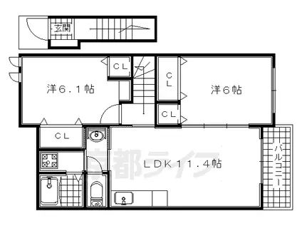 片町線 木津駅(京都) 徒歩22分 2階建 築16年(2LDK/2階)の間取り写真