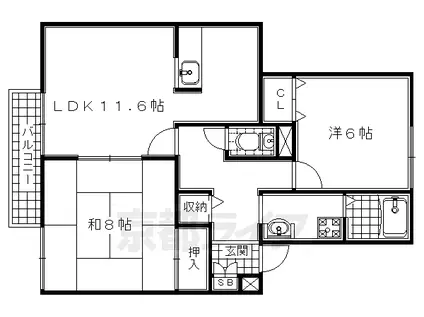 関西本線 平城山駅 徒歩35分 2階建 築29年(2LDK/2階)の間取り写真