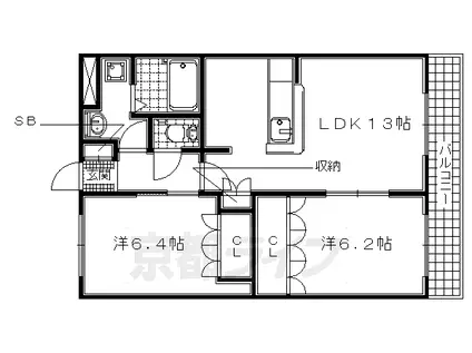 関西本線 平城山駅 徒歩47分 2階建 築21年(2LDK/2階)の間取り写真